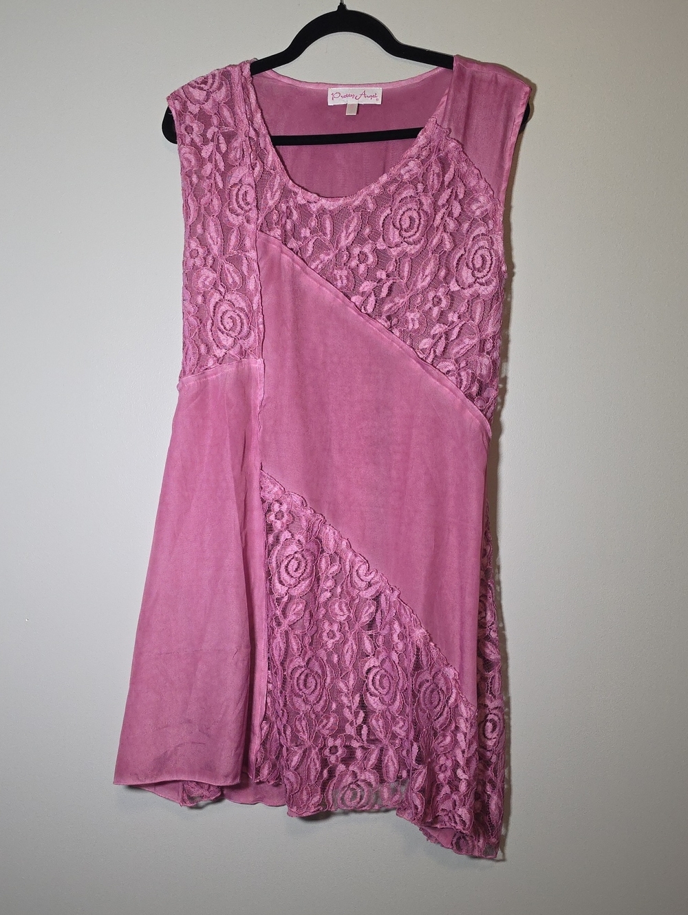 Pretty Angel Rose Pink Lace Trim Long Tunic Top
